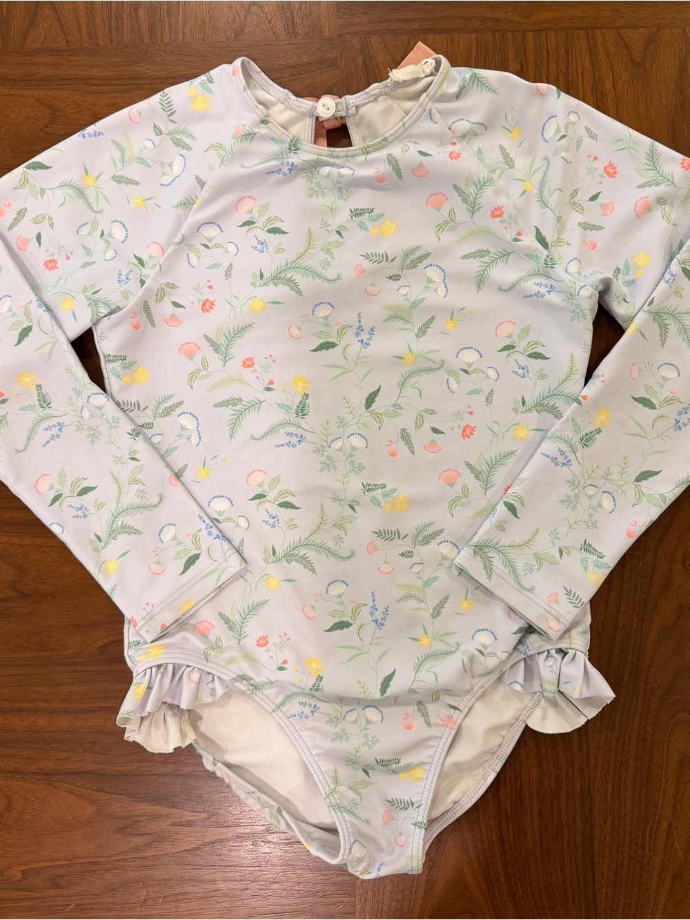 Minnow Girls Kids Long-Sleeve Floral One-Piece Swimsuit Size 9/10